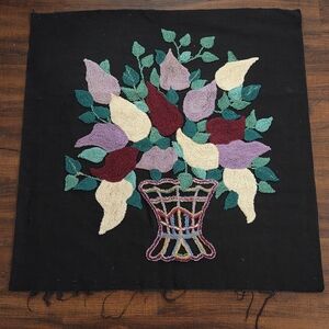 Vintage Embroidered Floral Vase Fabric Panel Unframed